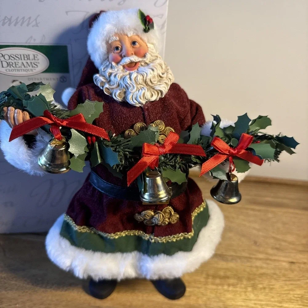 Dept. 56 Possible Dreams Clothtique Santa Jingle Bells With Garland And Box